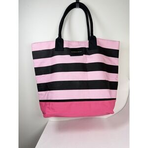 Victoria's Secret Large Pink Black Stripe Tote Shopper Weekender Travel bag